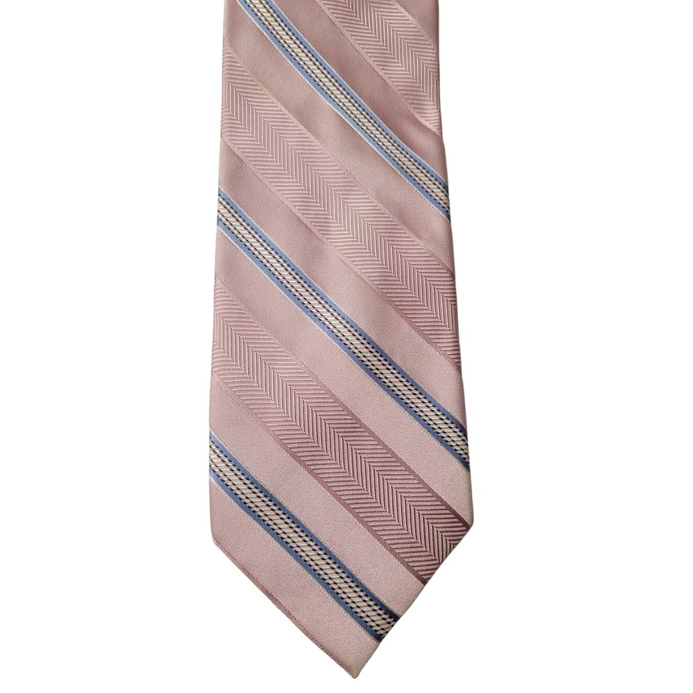 MICHAEL KORS Mens Tie Pink Party Repp Diagonal Striped Silk Necktie Formalwear